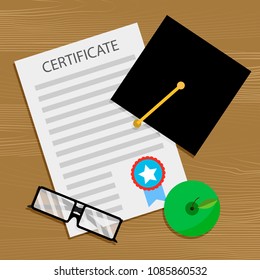 Bachelor degree and certificate. Education diploma, school achievement, college graduate bachelor. Vector illustration