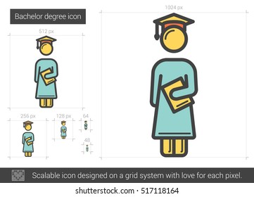 Icono de línea vectorial de grado de soltero aislado en fondo blanco. Icono de línea de título universitario para infografía, sitio web o aplicación. Icono escalable diseñado en un sistema de cuadrícula.