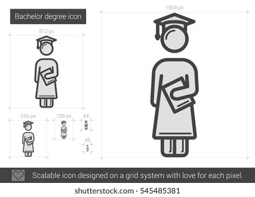 Icono de línea vectorial de grado de soltero aislado en fondo blanco. Icono de línea de título universitario para infografía, sitio web o aplicación. Icono escalable diseñado en un sistema de cuadrícula.