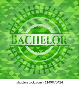 Bachelor green emblem with triangle mosaic background