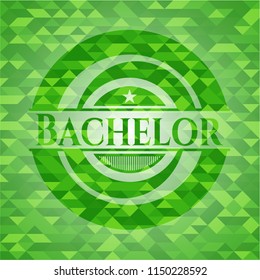 Bachelor green emblem with triangle mosaic background