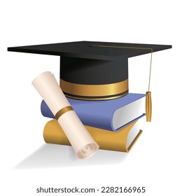 Bachelor hat and diploma on books