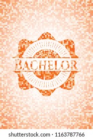 Bachelor orange mosaic emblem with background