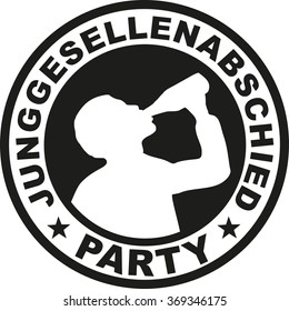 Bachelor party emblem with drinking man - german