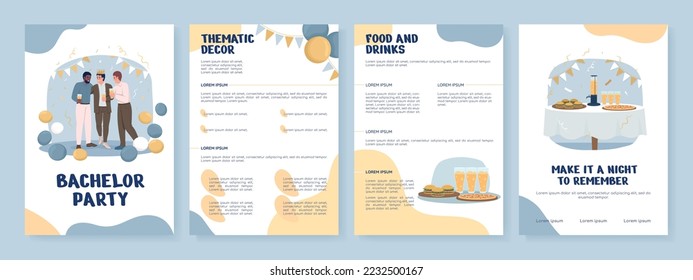 Bachelor party flat vector brochure template. Booklet, leaflet printable flat color designs. Editable magazine page, reports kit with text space. Nerko One, Quicksand, Comfortaa fonts used