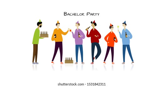 Bachelor party with friends. Funny people characters. Vector illustration