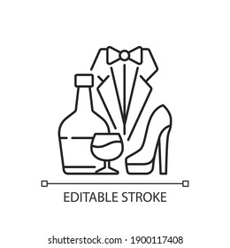 Bachelor party linear icon. Drinks for event. Club for man. Special occasion. Stag party. Thin line customizable illustration. Contour symbol. Vector isolated outline drawing. Editable stroke