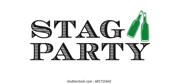 Bachelor party postcard, banner or poster graphic design vector element. Stag party decoration element with green bottles of beer on the white background. 