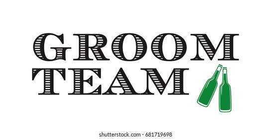 Bachelor party postcard, banner or poster graphic design vector element. Groom team decoration element with green bottles of beer on the white background. 