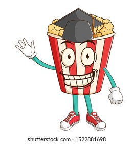 Bachelor of popcorn cartoon character with funny smile face