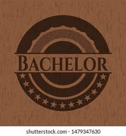 Bachelor realistic wooden emblem. Vector Illustration.