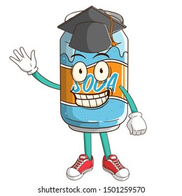 Bachelor of soda can cartoon character with funny smile face
