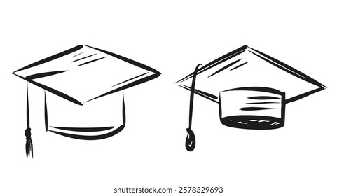 Bachelor student graduation doodle hat. Sketch simple style illustration isolated on white background. 