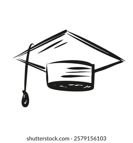 Bachelor student graduation doodle hat. Sketch simple style illustration isolated on white background. 