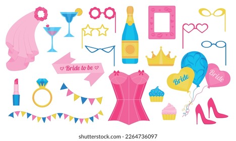 Bachelorette and hen party set flat isolated vector illustration