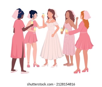 Bachelorette night semi flat color vector characters. Standing figures. Full body people on white. Festive celebration simple cartoon style illustration for web graphic design and animation