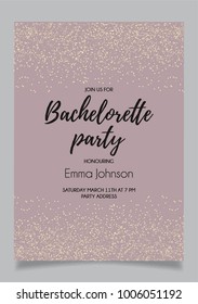 Bachelorette party, bridal shower calligraphy invitation card with golden glitter vector element and pink background.