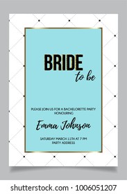 Bachelorette party, bridal shower calligraphy invitation card with golden glitter vector element and tiffany background. Bride to be.
