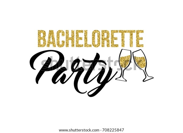 Bachelorette party calligraphy\
invitation card, banner or poster graphic design lettering vector\
element. Hand written hen party invite decoration with glasses of\
champagne.