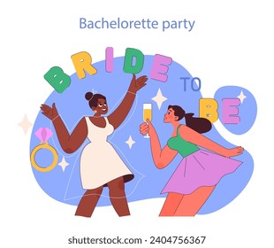 Bachelorette Party concept. Joyful pre-wedding celebration with friends, reveling in the excitement of new beginnings. A toast to love, friendship, and the future. Flat vector illustration