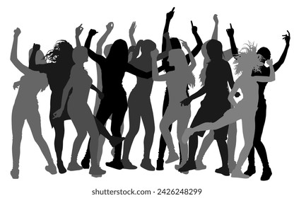 Bachelorette party dancer woman, people vector silhouette illustration. Nightlife crew dancing. Disco club lesbian event. Girl night birthday celebration. Teenager in good mood. Fun entertainment lady