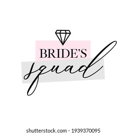 Bachelorette party, hen party or bridal shower handwritten calligraphy card, banner or poster graphic design lettering vector element. Bride's squad quote