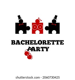 Bachelorette party, hen party or bridal shower. Puzzle man and woman dancing striptease. Vector illustration