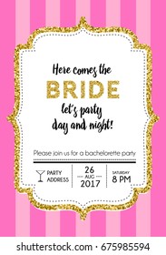 Bachelorette Party invitation card with pink stripes background