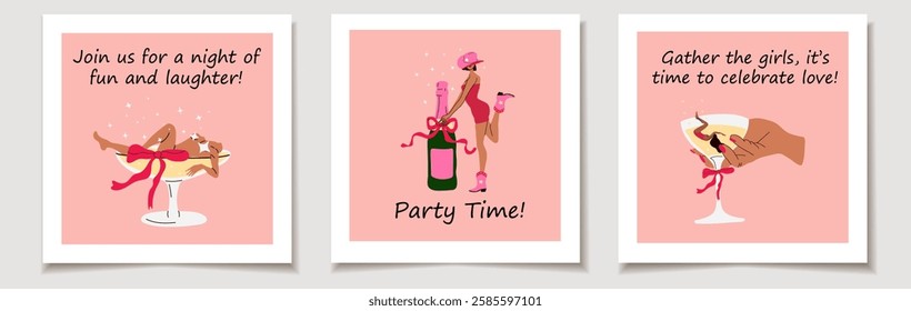 Bachelorette Party Invitation Set.  Fun and Festive Cards