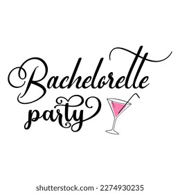 Bachelorette-Party. Hochzeitsfeier, Bachelorette, Hennenparty oder Brautdusche, handgeschriebene Kalligrafiekarte, Banner oder Poster-Grafikdesign-Schriftzeichen, Vektorelement.