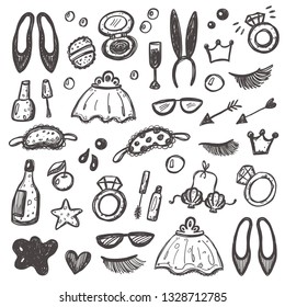Bachelorette set. Hand-lettering phrase. Vector illustration. Can be used for girl party, sticker, invitation poster, greeting card, banner, motivation print, wedding element, invite
