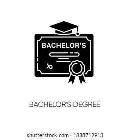 Bachelors degree black glyph icon. Successful university graduation document. Higher education silhouette symbol on white space. Student diploma, academic certificate vector isolated illustration
