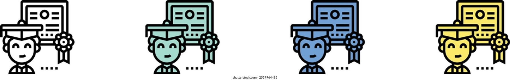 bachelors degree icon. Outline, Green, Blue and Yellow Style Design Isolated On White Background