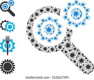 Bacilla collage search engine icon, and similar icons. Search engine collage for breakout images. Vector mosaic is composed from random bacilla icons.