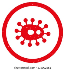 Bacilla grainy textured icon inside circle for overlay watermark stamps. Flat symbol with unclean texture. Circled dotted vector red ink rubber seal stamp with grunge design on a white background.