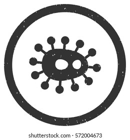 Bacilla grainy textured icon inside circle for overlay watermark stamps. Flat symbol with dirty texture. Circled dotted vector gray ink rubber seal stamp with grunge design on a white background.
