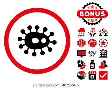 Bacilla icon with bonus pictures. Vector illustration style is flat iconic bicolor symbols, intensive red and black colors, white background.