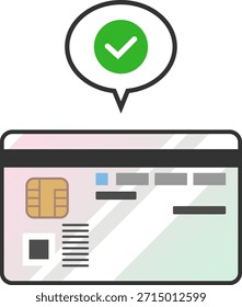 A parte de trás de um cartão de número individual de 2016 (cartão de identificação do governo do Japão) como um ícone vetorial com uma marca de verificação verde indicando status verificado ou autenticação bem-sucedida.