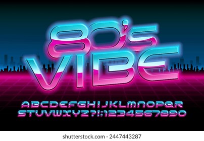 Back to the 80s alphabet font. 80s style bright neon letters and numbers. Stock vector typescript for your design.