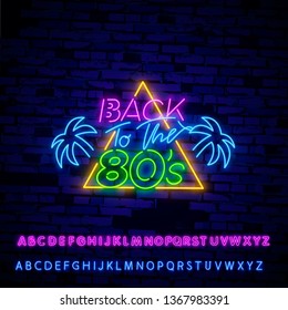 Back To 80's Neon Sign, Bright Signboard, Light Banner. Back To 80s Logo Neon, Emblem. Vector Illustration