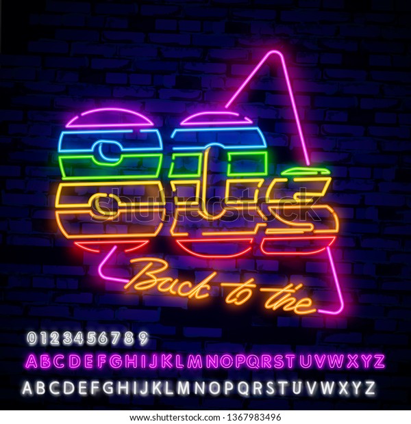 Back to the 80s
neon sign vector. 80 s Retro style Design template neon sign, light
banner, neon signboard, nightly bright advertising, light
inscription. Vector
illustration
