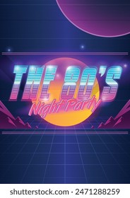 Back to the 80's poster. vector Old style poster. Retro style disco. disco party 1980, 80s background, 80s neon style.