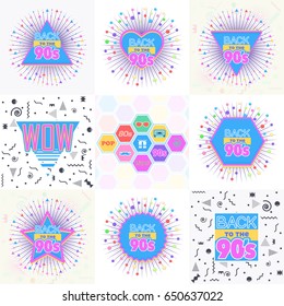 Back to The 90s Concept Geometric Trend Vector Illustration with Colorful Frames and Elements. 1980s, 1990s Style Multicolored Retro Style Shop Ad, Background Set