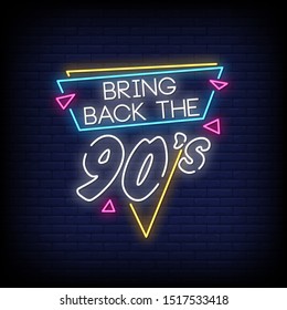 Back to the 90's neon signs style text vector