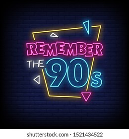 Back to the 90's neon signs style text vector