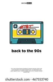 Back To The 90s (Throwback Thursday Written On A Line Art Cassette Tape Vector Illustration In Flat Style Design)