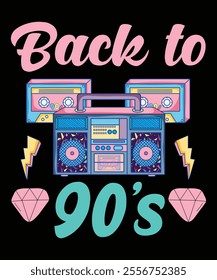 Back to 90's, typography design template for t shirt, cover, wall poster, canvas etc.
