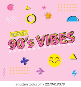 back to 90's vibes poster, 90s retro party cartoon background