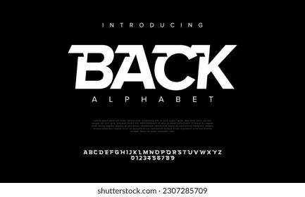 Back abstract digital technology logo font alphabet. Minimal modern urban fonts for logo, brand etc. Typography typeface uppercase lowercase and number. vector illustration