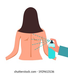 Back acne spray therapy. Back pain treatment. Body spray. Healthcare concept vector illustration on white background.